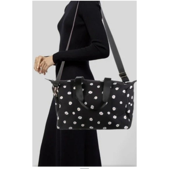 Alice + Olivia Daisy Print Canvas Black Duffel Bag With Matching Bucket Hat